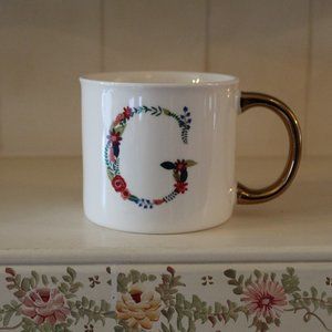 OPALHOUSE Floral letter “G” Porcelain Coffee mug with gold handle  16oz